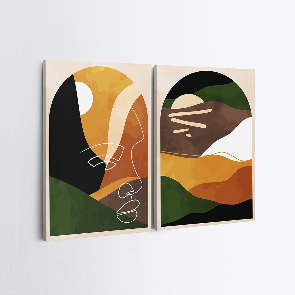 Falikép szett, 2 db, absztrakt arc mintával, aranysárga - sötétzöld - fekete, 50x70 cm - Butopêa akciós termékkép 1
